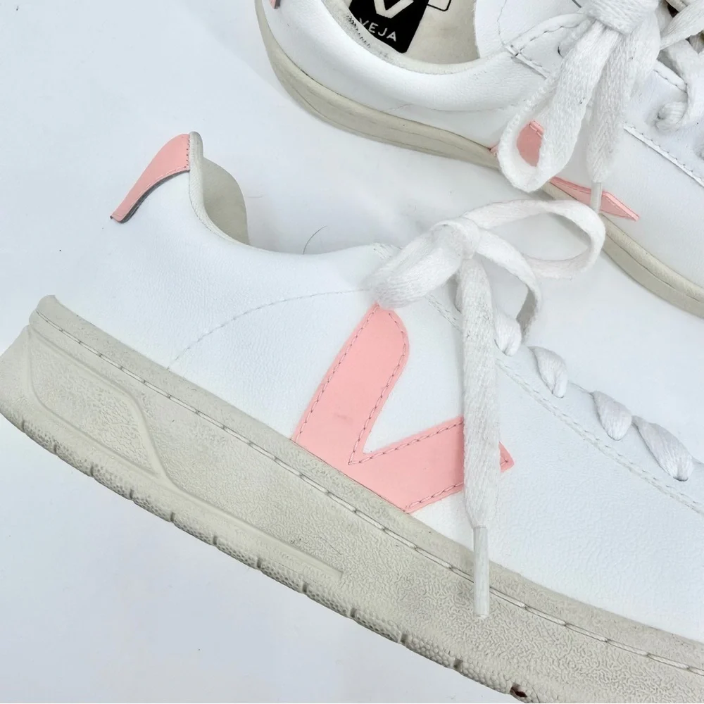 VEJA Esplar White Leather Sneakers Petal Pink Logo EU 36 - Picture 4 of 10